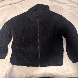 Black Fuzzy Ribbed Cropped Coat / Jacket